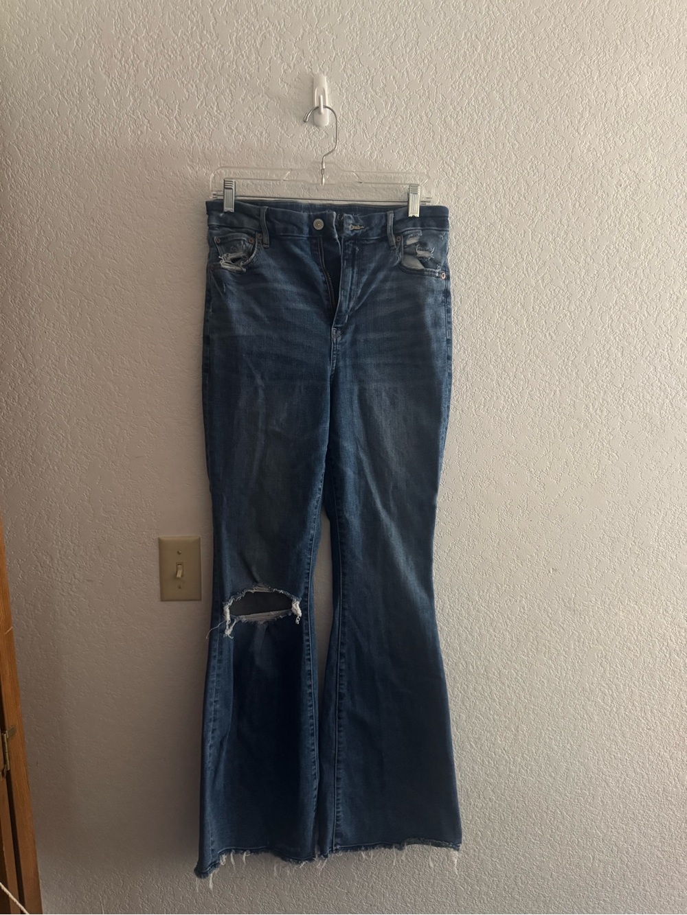 American Eagle Outfitters Dark Blue Distressed Flare Jeans